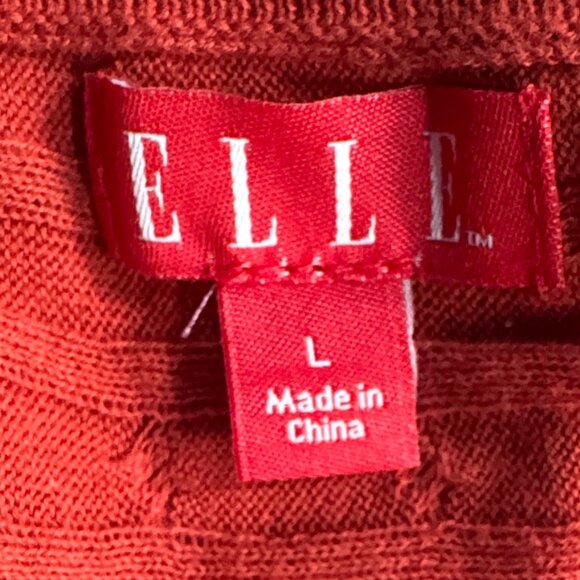 (L) ELLE Dark Orange Empire Waist Short Sleeve Sweater w/ Buttons - Picture 9 of 11